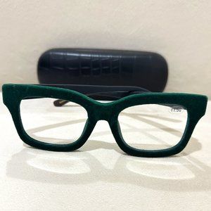 Green Velvet-Rimmed Readers, Luxury Eyeglasses, Hypoallergenic, Wayfarer Style